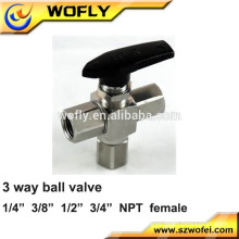 3000psi high pressure 1/4 3 way ball valve for gas